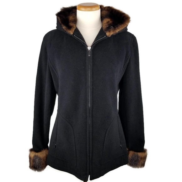 Excellent Condition Wool Faux Fur Hooded Jacket S - Picture 1 of 8